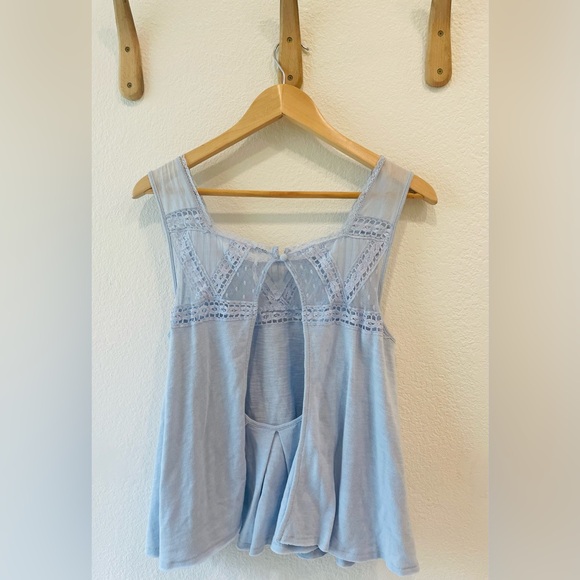 Free People Angel Blue Costa Mesh Open Back Tank Size Small - Picture 3 of 4
